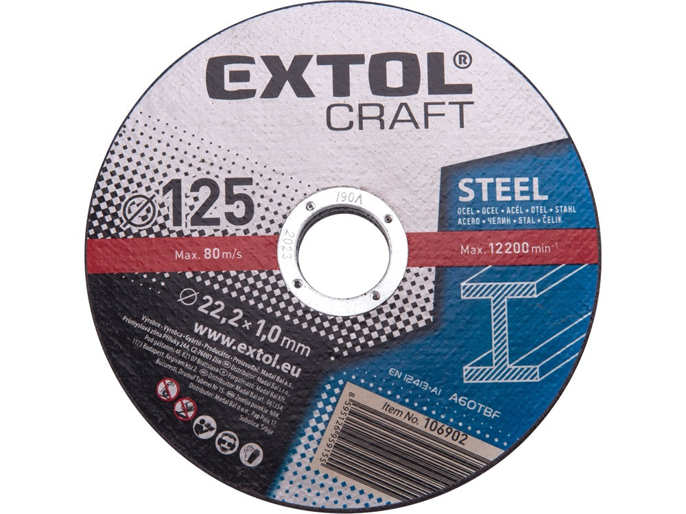 Extol Vágókorong acélhoz 125x1,0x22,2mm max.12.200