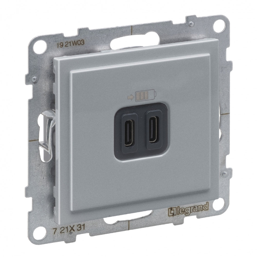 LEGRAND Suno alumínium 2xUSB-C csatlakozóaljzat, 3 A - 15 W, keret nélkül 721331