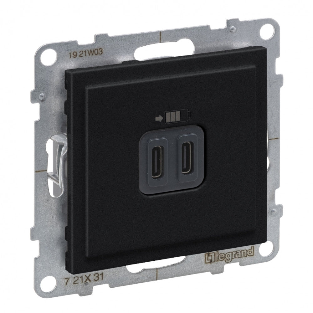 LEGRAND Suno fekete 2xUSB-C csatlakozóaljzat, 3 A - 15 W, keret nélkül 721431