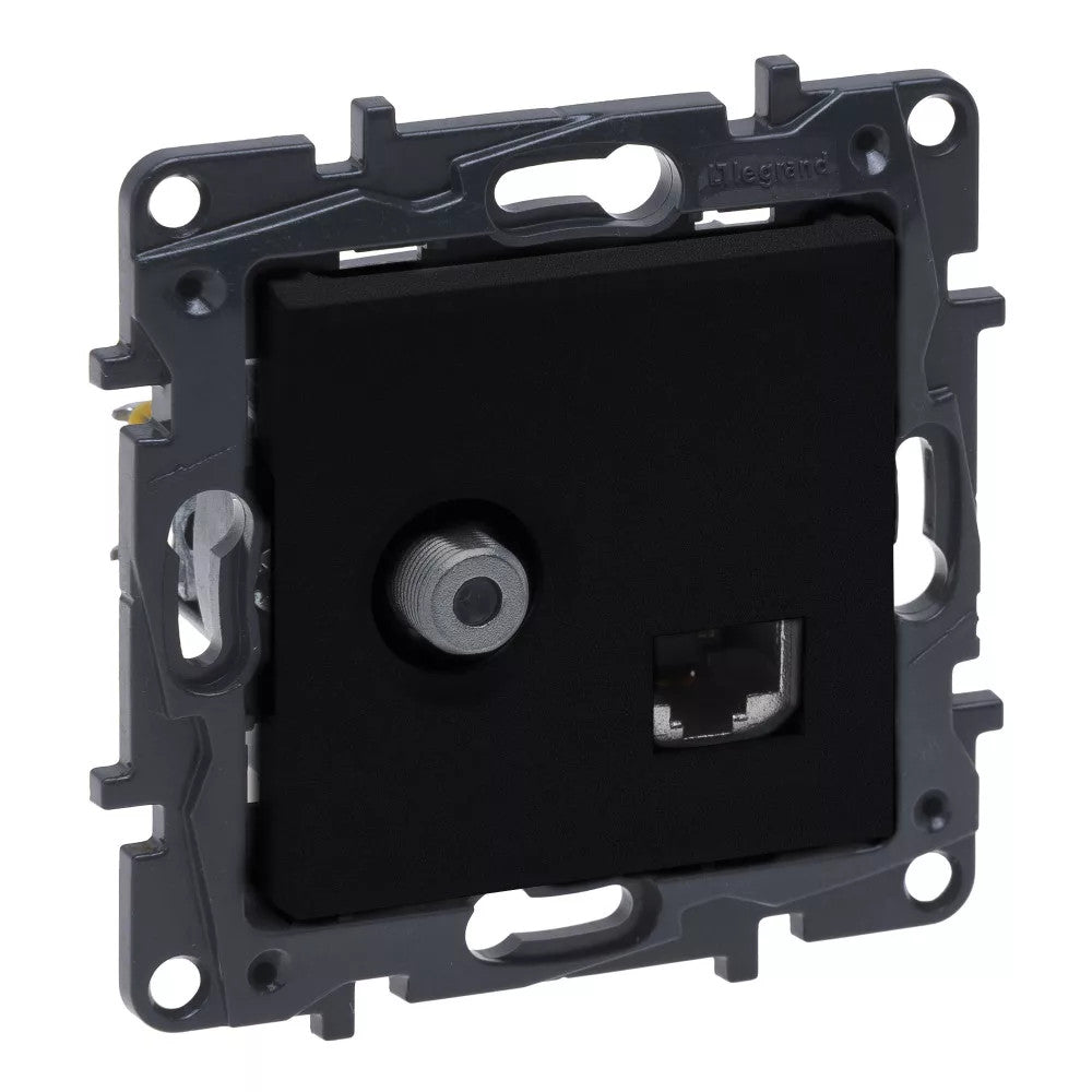 LEGRAND Niloé Step fekete F típusú TV aljzat + RJ45 Cat. 6 UTP aljzat 863577