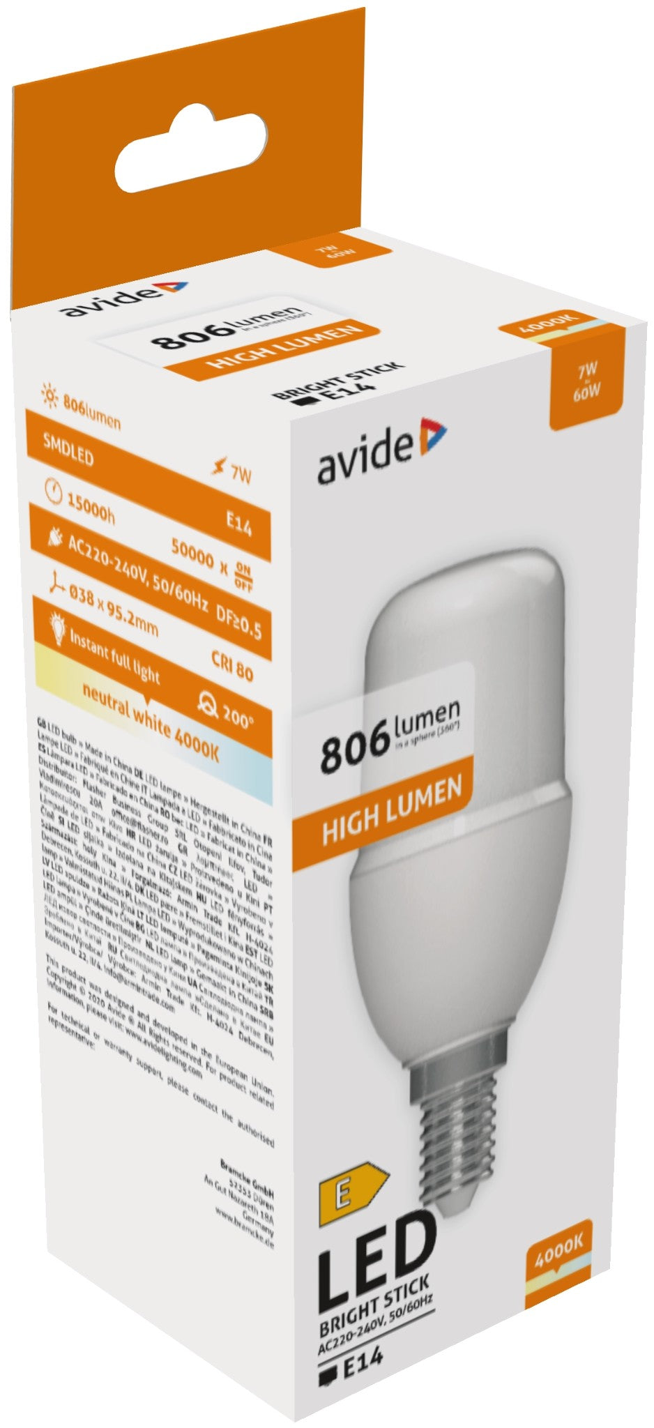 Avide LED Bright Stick izzó T37 7W E14 NW 4000K ABBSE14NW-7WA
