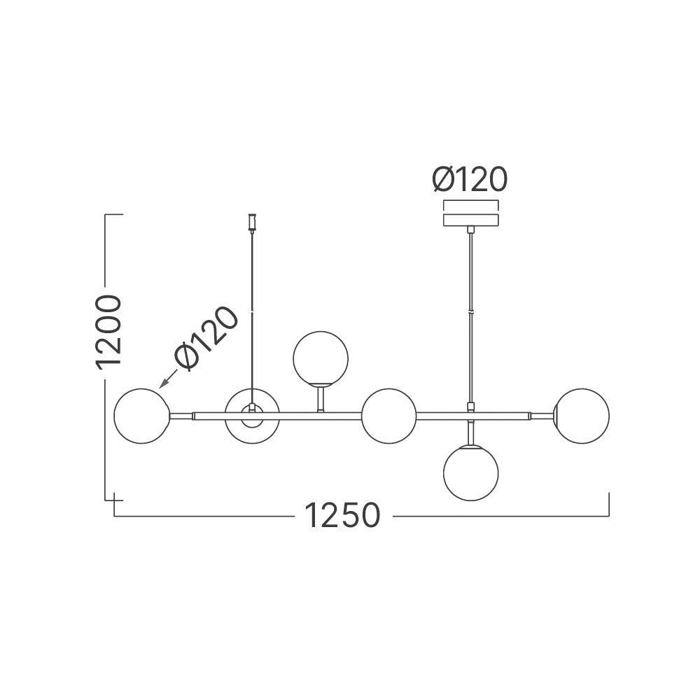 Mennyezeti Függeszték Fekete Gömb üvegbúrával 6xG9 foglalattal 220-240V 50/60Hz BV01-00121