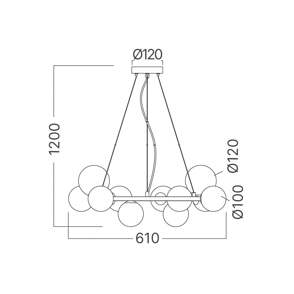 Mennyezeti Függeszték (csillár) Gömb Áettsző Búrával 11xG9 foglalattal 220-240V IP20 BV01-00122