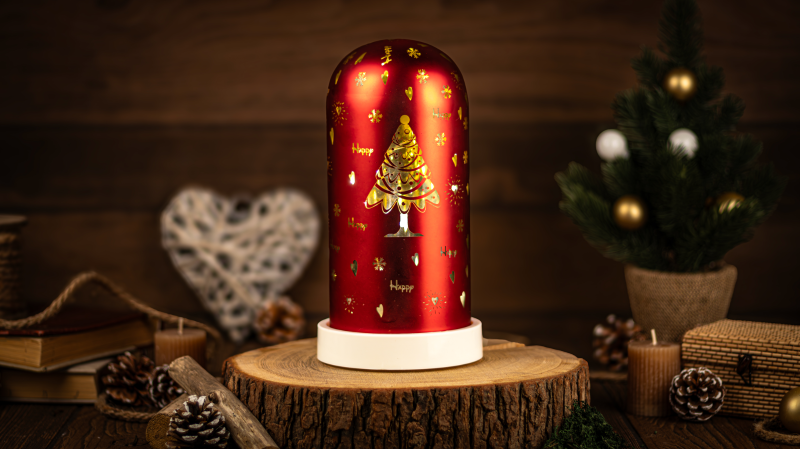 LED karácsonyi bura, fenyő, üveg, elemes , Timer 6+18h, 10LED, 3000K, 3xAA,CHRGR10WW