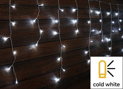 Karácsonyi jégcsap fényfüggöny, kültéri/beltéri 230VAC, 5+5M, 125LED, 3,6W, 12000-13000K, IP44
