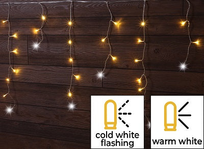 Karácsonyi sziporkázó jégcsap fényfüggöny,kül/beltér 230VAC, 5+10M, 250LED, 6W, 2600-2700K, IP44