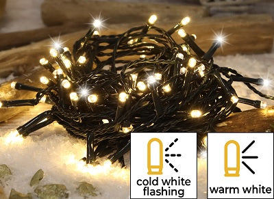 Karácsonyi sziporkázó fényfüzér, kültéri/beltéri 230VAC, 2+10M, 100LED, 3,6W, 2600-2700K, IP44
