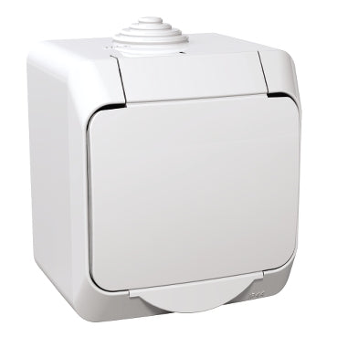 Schneider CEDAR PLUS 2P+F csatlakozóaljzat, biztonsági zsaluval, csapófedéllel, IP44, fehér