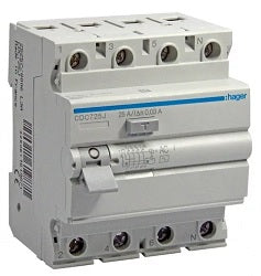 Hager Lakossági Fi-relé, 4P, 25A, 30mA, AC CDC725J