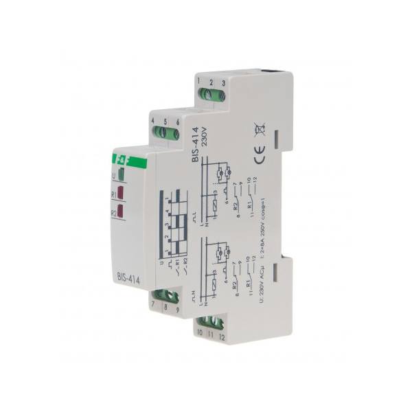 Bistabil relé 230 V AC. 2*16A, DIN sínre