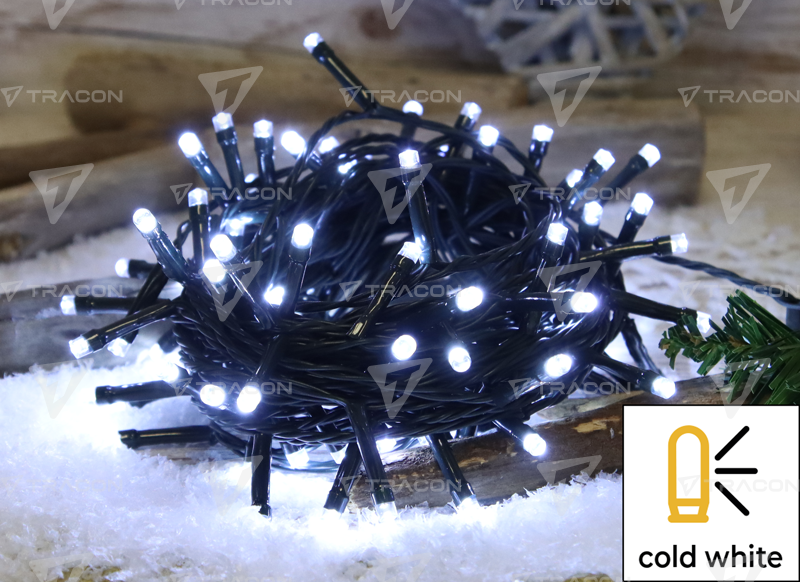 Tracon Karácsonyi fényfüzér, kültéri/beltéri, 230VAC, 5+20M, 200LED, 6W, 12000-13000K, IP44
