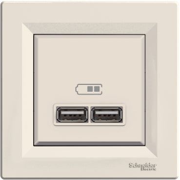 Schneider Asfora Dupla USB töltő, 2.1A, A+A, bézs
