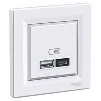 Schneider Asfora Dupla USB töltő, 2.4A, A+C, fehér