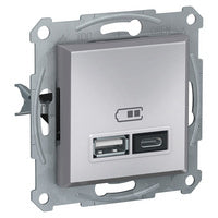 Schneider Asfora Dupla USB töltő, 2.4A, A+C, alu