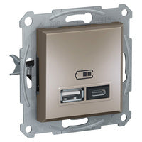 Schneider Asfora Dupla USB töltő, 2.4A, A+C, bronz