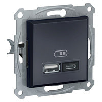 Schneider Asfora Dupla USB töltő, 2.4A, A+C, antracit