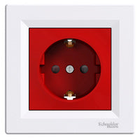 Schneider Asfora 2P+F csatlakozóaljzat, biztonsági zsaluval, piros betét, csavaros, kerettel, fehér EPH2900521