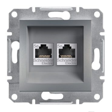 Schneider Asfora 2xRJ45 Cat5e UTP aljzat, acél