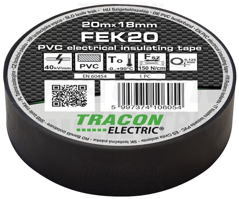 Szigetelőszalag 20m×18mm PVC 90Fok.ig Fekete