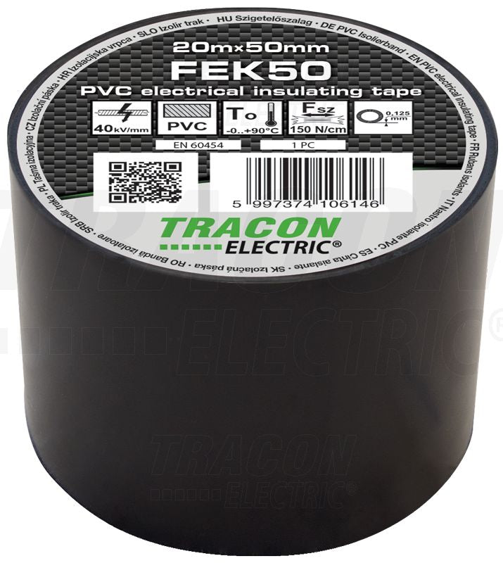 Szigetelőszalag 20m×50mm PVC 90fok.ig Fekete