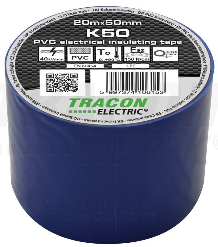 Szigetelőszalag 20m×50mm PVC 90fok.ig Kék
