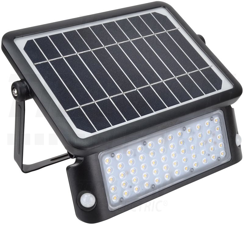 Napelemes Tracon LED reflektor mozgásérzékelő. S.szürke 10 W, 4000 K, 1080 lm, IP65, 3,7 V 7200 mAh