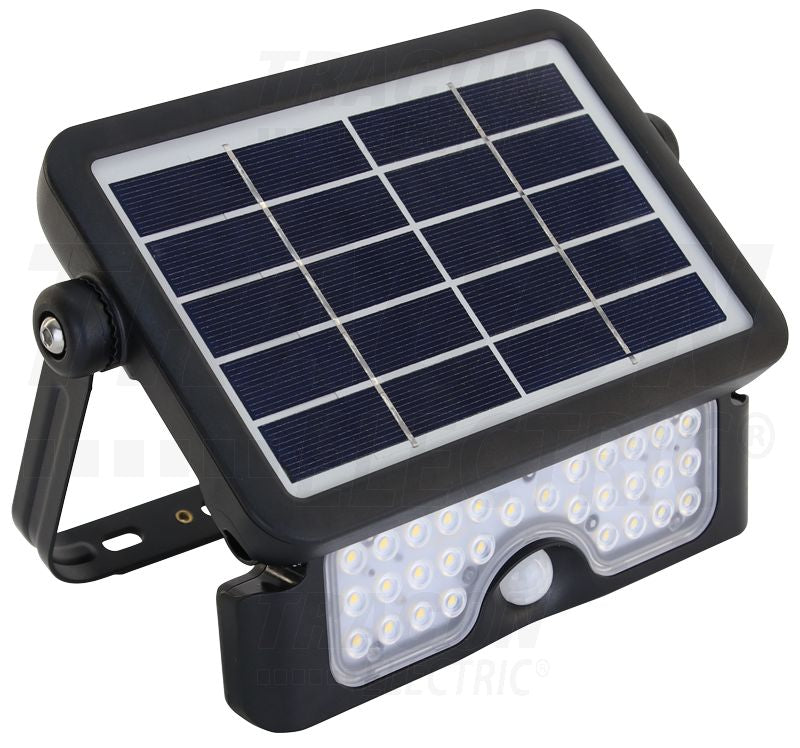 Napelemes Tracon LED reflektor mozgásérzékelő. S.szürke 5 W, 4000 K, 500 lm, IP65, 3,7 V 2×1500 mAh
