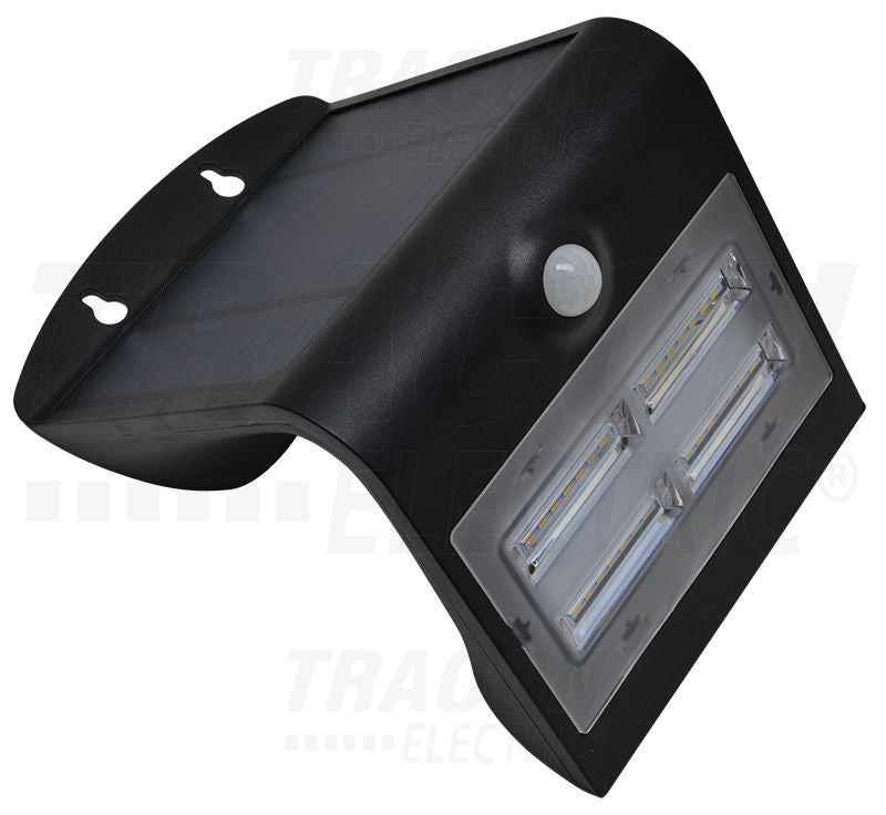 Napelemes Tracon LED reflektor mozgásérzékelő. Fekete 3,2 W, 4000 K, 400 lm, IP65, 3,7 V, 2 Ah