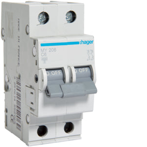 Hager kismegszakító,autómata 2P, C-6A, 4,5kA, 2M MY206
