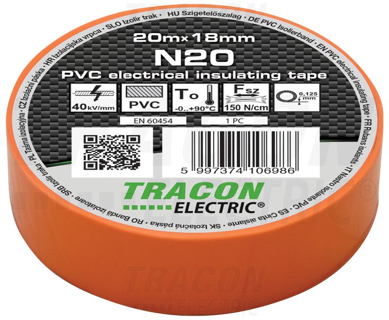 Szigetelőszalag 20m×18mm PVC 90Fok.ig Narancs
