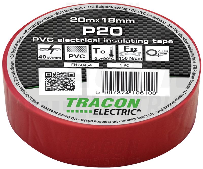 Szigetelőszalag 20m×18mm PVC 90Fok.ig Piros