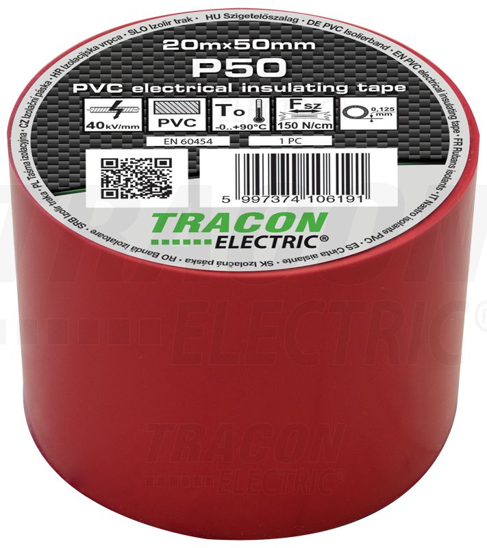 Szigetelőszalag 20m×50mm PVC 90fok.ig Piros