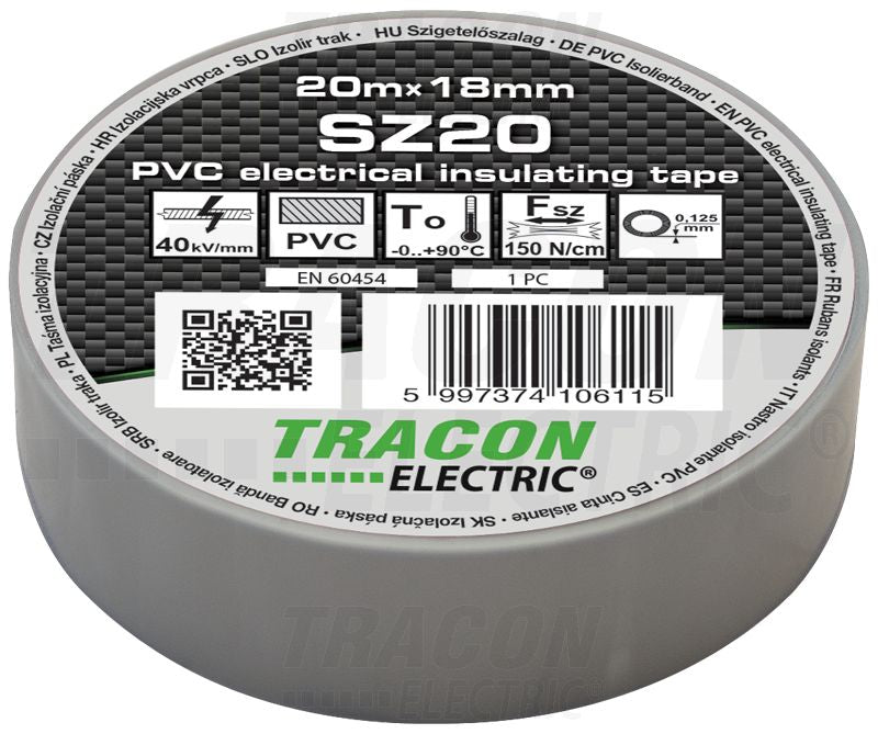 Szigetelőszalag 20m×18mm PVC 90Fok.ig Szürke