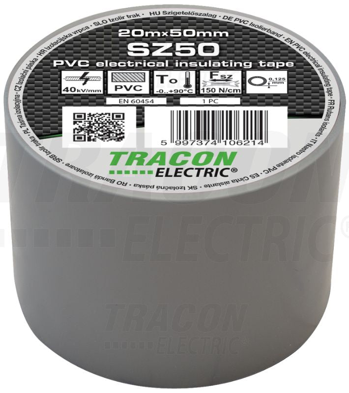Szigetelőszalag 20m×50mm PVC 90fok.ig Szürke