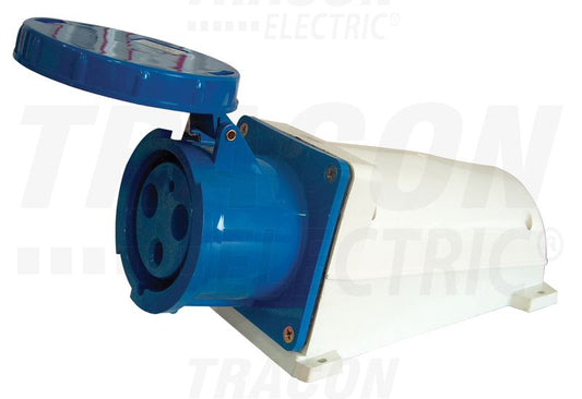 Falonkívüli szerelhető ipari   ipari csatlakozóaljzat 63A, 250V, 2P+E, 6h, IP67