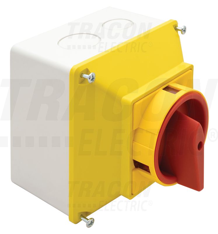 Főkapcsoló 400V, 50Hz, 20A, 4P, 5,5kW, 48×48mm Lakatolható Be-Ki Tokozott IP44