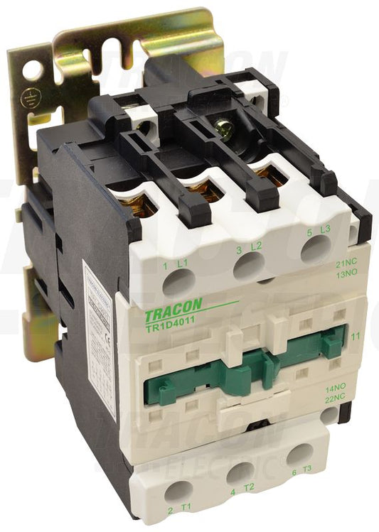 Általános felhasználású kontaktor 400V, 50Hz, 40A, 18,5kW, 110V AC, 3×NO+(1×NO+1×NC) TR1D4011F7