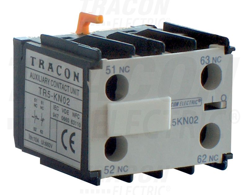Homlokoldali Segédérintkező. 230V, 50Hz, 2A, 4×NO TR5KN40
