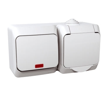 Schneider CEDAR PLUS 2P+F csatlakozóaljzat, egypólusú jelzőfényes kapcsolóval, IP44, fehér