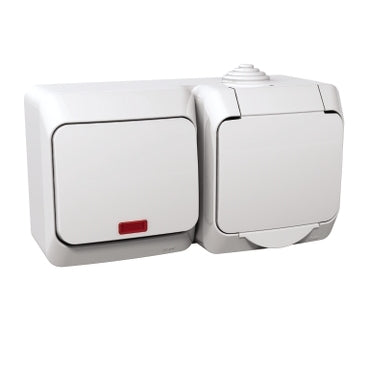 Schneider CEDAR PLUS 2P+F csatlakozóaljzat, jelzőfényes váltókapcsolóval, IP44, fehér