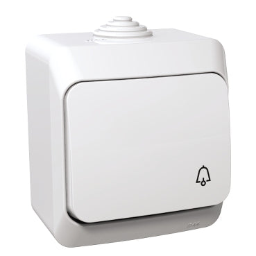 Schneider CEDAR PLUS Egypólusú nyomó, csengőjellel, IP44, fehér