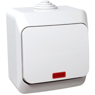 Schneider CEDAR PLUS Egypólusú kapcsoló, jelzőfénnyel, IP44, fehér