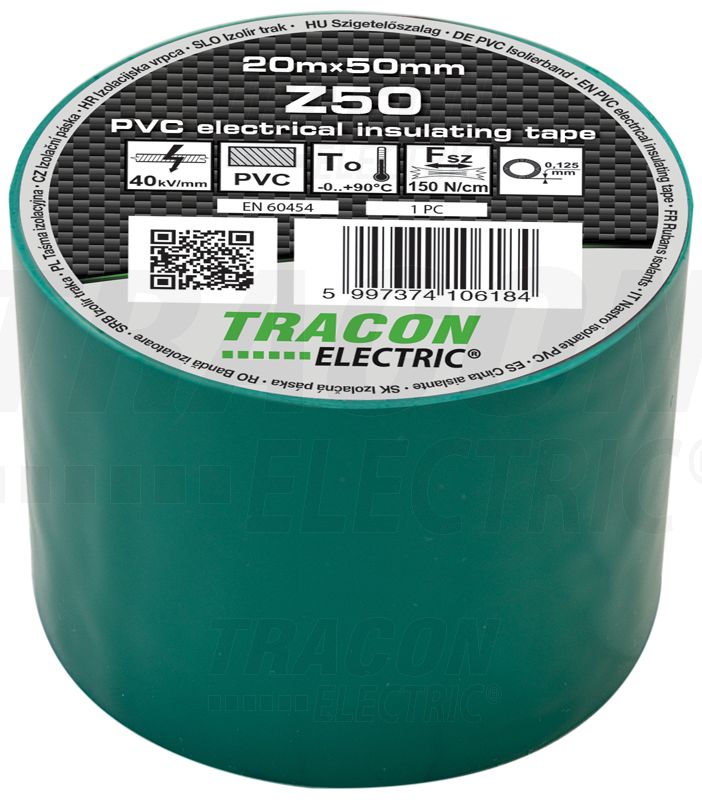 Szigetelőszalag 20m×50mm PVC 90fok.ig Zöld