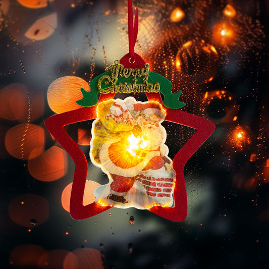 LED-es ablakdekor - melegfehér LED - csillag, mikulás - tapadókorongos, IP20,  19*19cm