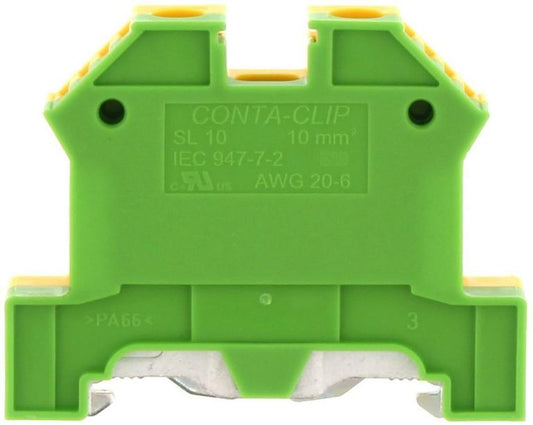 CONTA-CLIP Földelő sorkapocs TS35 1-szintes 0,2-10mm2 zöld-sárga csavaros csavaros SL 10/35 GNYE 1213.2
