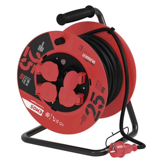 Kültéri kábeldob 25 m 4 aljzat fekete gumi  230 V /2,5 mm2 P19625