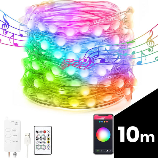 Smart fényfüzér - USB - 66 RGB LED - 10 m - Bluetooth, Hello Fairy (Ingyenesen letölthető), 1.2A ,  5W