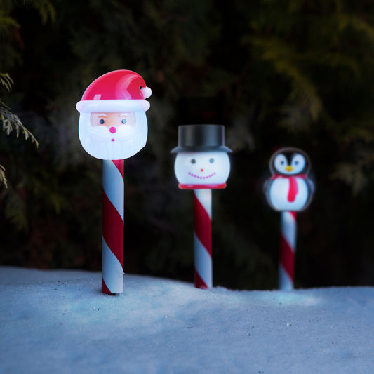Karácsonyi szolár lámpa/db - LED - Mikulás, hóember, pingvin - 36,5 x 6 x 6 cm