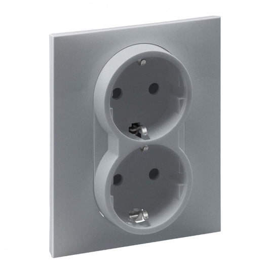 LEGRAND Suno alumínium 2x2P+F GYV csatlakozóaljzat (rugós), biztonsági zsaluval, komplett 721326