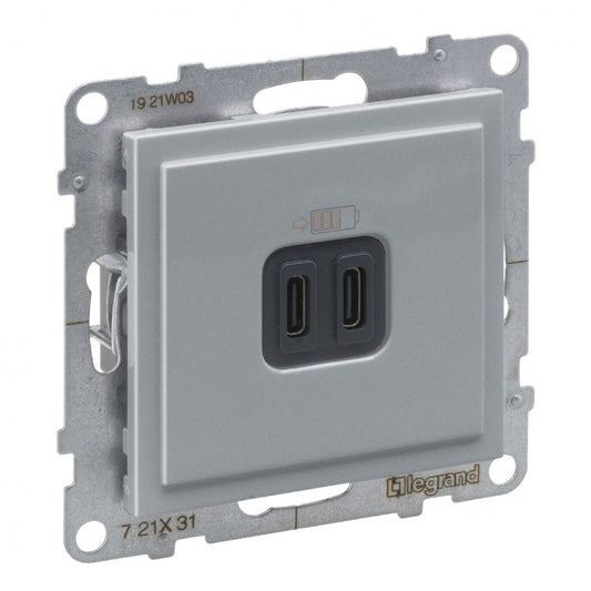 LEGRAND Suno alumínium 2xUSB-C csatlakozóaljzat, 3 A - 15 W, keret nélkül 721331